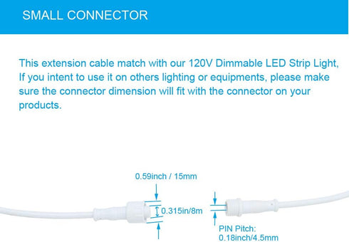 Waterproof Extension Cable,(Small Connector,Can Not Fit with Large Connector), IP65 LED Connector Cable 2 Pin Female Cable and Male Cable, Length ...