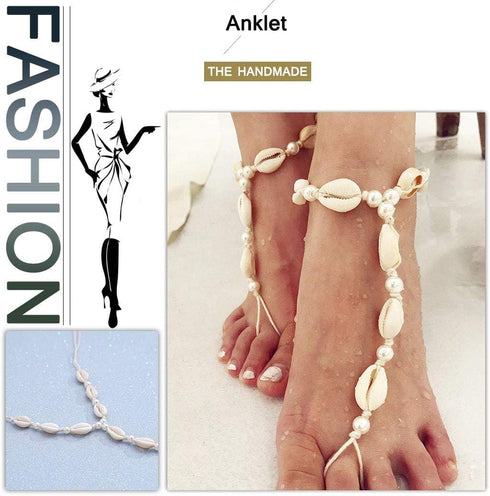 JEAIRTS Boho Sea Shell Anklet Barefoot Sandals Pearls Anklets Beach Foot Jewelry for Women(Pack of 2)...