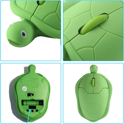 YOCUNKER Wireless Mouse 2.4Ghz Turtle Shape Cute Animal Design M Size Silent Click USB Optical Mouse Lightweight Cute Character Mouse for Kids Com...