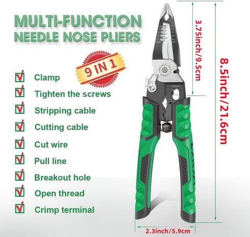 LAOA Needle Nose Pliers Electrician Pliers Wire Stripper Wire Stripper Tool,9-in-1 Multifunctional for Clamping,Tightening Screws,Stripping Wires,...