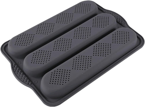 Baguette Pans for Baking / 3 Loaf, Silicone Loaf Roll Pan Cake Mold Tray, Non-Stick Baking Hot Dog Sandwich Mold, Grey, 34.5 CM...