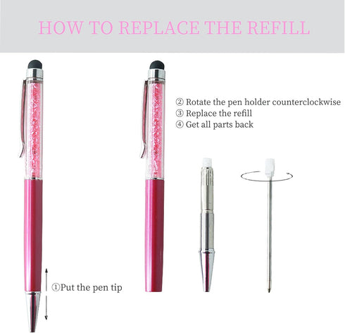 24pcs Retractable Ballpoint Pen, Bling Stylus Pen, Crystal Diamond Screen Touch Pen, Capacitive Writing Pens for Note, Tab, Office School Statione...