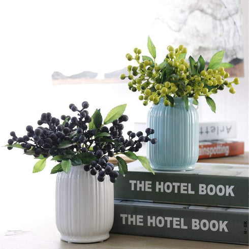 Red Artificial Berry Stems Fruit Fake Silk Berries for Holly Christmas Festival Holiday and Home Decor, Pack of 6 (Blue)...
