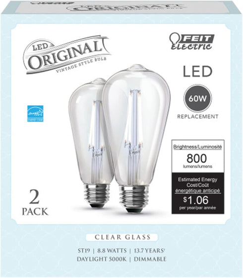Feit Electric ST19 E26 (Medium) Filament LED Bulb Daylight 60 Watt Equivalence 2 pk - Case of: 1;...