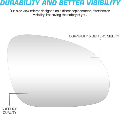 Passenger Right Side Heated Mirror - Side View Heated Convex Mirror Glass with Rear Holder Compatible with 2005-2010 Volkswagen VW R32 EOS GTI Rab...