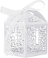 VIVIQUEN Baptism Favor Boxes, Laser Cut Cross Favor Boxes with 50 Ribbons for Baby Shower, Christening, Bomboniere Wedding Party Decorations (Pure...