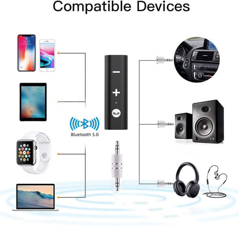 Aux Bluetooth Adapter for Car, Bluetooth 5.0 Car Adapter, 3.5mm Jack Aux Bluetooth Receiver for Home Audio/Car Audio Stereo System/Headphones...