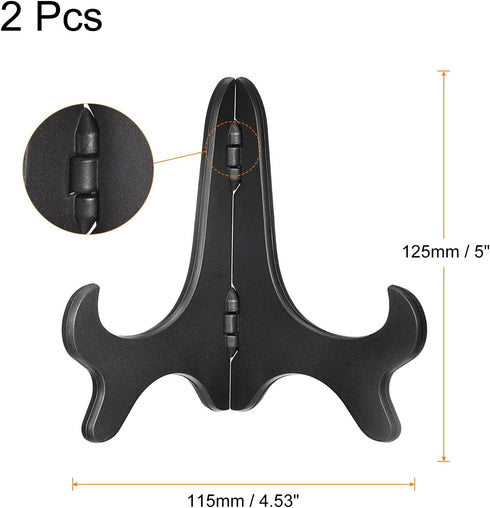 uxcell 2pcs 5" Easel Plate Holder, Wood-like Plastic Folding Display Stand Black for Decorative Picture Frame...