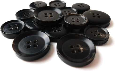 Buffalo Horn Suit Buttons 16pc Set has 4 Buttons measuring 20mm (3/4 Inch) for Jacket Front, 12 Buttons measuring 15mm (5/8 Inch) for Jacket Sleev...