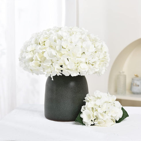 10PCS Silk Hydrangea Heads with Stems Artificial Flowers for Wedding Party Home Decor (Off White), One Size Off...