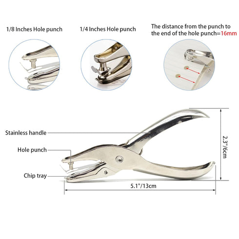 1/4 and 1/8 Inch Small Single Hole Punch, 2 Pack Handheld Circle Shaped Hole Puncher with 8 Sheet Capacity for DIY Craft Paper, Tag & Ticket, Perf...