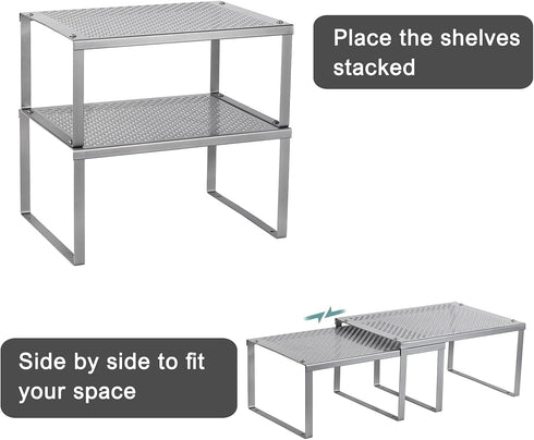 NEX Kitchen Shelf Organizer for Counter Cupboard Pantry, Set of 2 Cabinet Shelf Organizer Spice Rack, Stackable, Metal, Silver...