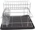 Home Basics Black Kitchen Sink Countertop 2 Tier Dish Rack and Draining Board Cutlery Holder, Fits Large Plates, Dry & Drip Tray, Full Mesh...