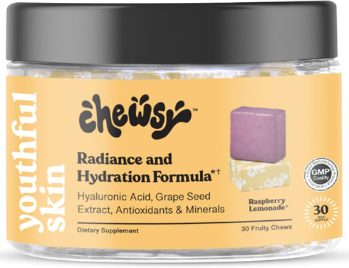 Youthful Skin, Fruity Chews Vitamins, Radiance & Hydration Formula, Hyaluronic Acid, Grape Seed Extract, Antioxidants & Minerals, Vitamins Raspber...