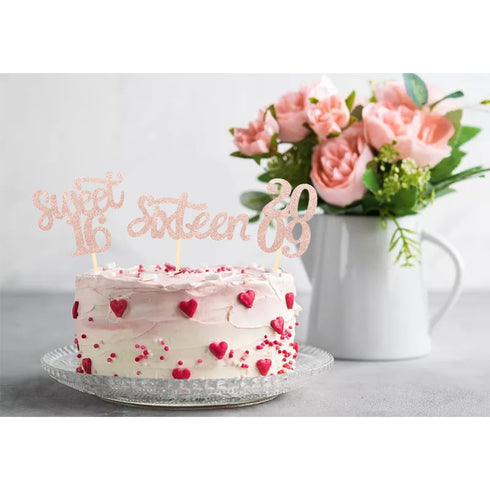 24 Pcs Sweet 16 Rose Gold Glitter Birthday Cupcake Toppers for 16th Birthday Celebrating Party Decorations (Rose gold)...