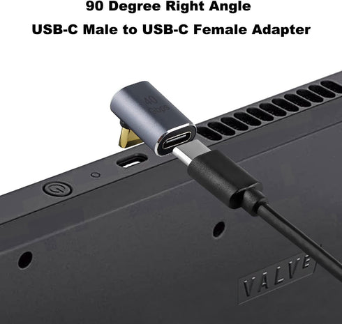 AreMe 90 Degree USB-C Male to Female Adapter, 2 Pack Right Angle 100W Type-C Adapter Extender for Steam Deck, ROG Ally, Switch, Notebook Computers...