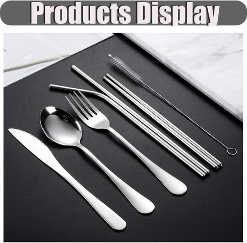 Travel Utensils Set with Case Reusable Stainless Steel Silverware Flatware Set 9 Pcs Portable Cutlery Eating Utensils Set for Lunch Boxes Workplac...