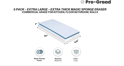 Eraser Pads - 5 Pack 4.5" x 10" x 1" Commercial Grade Melamine Sponges for Floor, Tile, Grout, Baseboard & Walls - Durable & Versatile Cleaning - ...