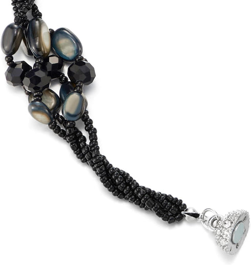 COOLSTEELANDBEYOND Black Crystal Beaded Choker Necklace, Twisted Multi-Strand Design, Statement Necklace Choker Collar...