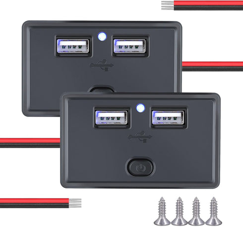 Cllena Dual USB Charger Socket Power Outlet Panel with Switch, 12V-24V 4.8A Dual Port Quick Car Charger for Car RV Camper Marine Boat Automotive A...