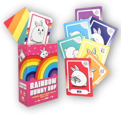 Rainbow Bunny Bop Card Game | Quick & Colorful Travel and Family Games for Kids and Adults | 2-4 Players...