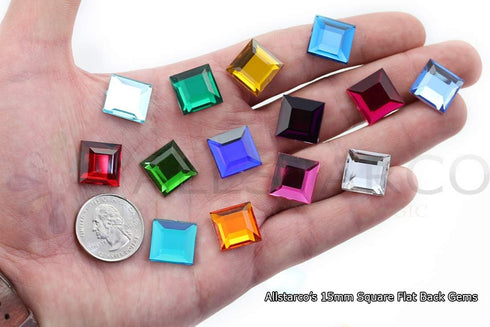 Flat Back Square Acrylic Rhinestones 15mm Plastic Gems Costume Jewels Embelishments for Jewelry Making - 30 Pieces (Gold Topaz H107)...