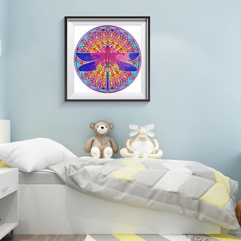 DIZAKIM Diamond Painting DIY 5D special shape rhinestone, flower bush dragonfly, part of diamond crystal diamond painting mandala set 11.8x11.8inc...