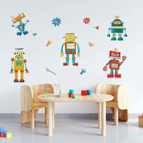 Yovkky Robots Educational Wall Decals Stickers, Bulb Gear Baby Boys Room Nursery Playroom Decor, Clockwork Wrench Toddler Kids Bedroom Home Classr...