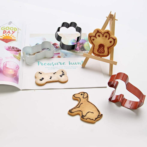 Dog Cookie Cutter Set of 3 - Dog, Paw Print and Dog Bone Stainless Steel Cookie Cutters...
