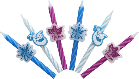 Disney Frozen II Birthday Cake Candles | 6 Birthday Candles for Cake Decorations, White, Blue, Pink Stripe Candles Featuring Anna, Elsa, & Olaf fo...