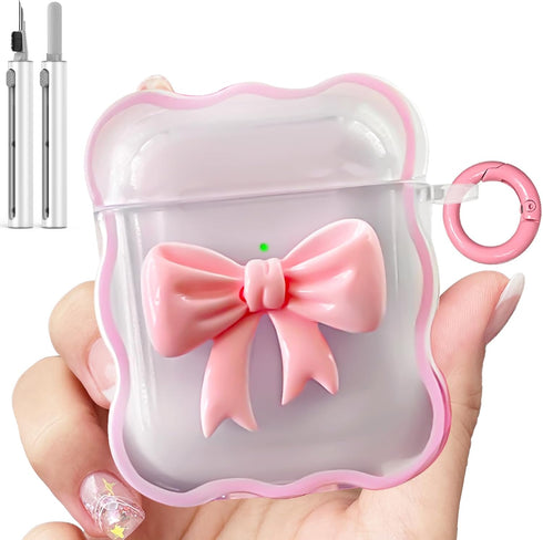 Airpods Case, Airpods 2nd Generation Case with Cute 3D Colour Bow Design, Airpods Case 1st Generation Soft Clear TPU Cover with Cute Keychain and ...