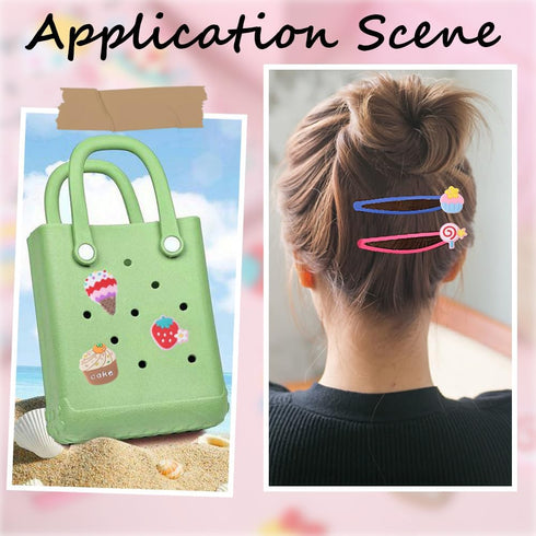 SUNNYCLUE 84pcs 14 Styles PVC Shoe Charms Cute Shoes Charm Flatback Cabochon Food Theme Plastic Summer Ice Cream Cake Strawberry Lollipop Pink Kaw...