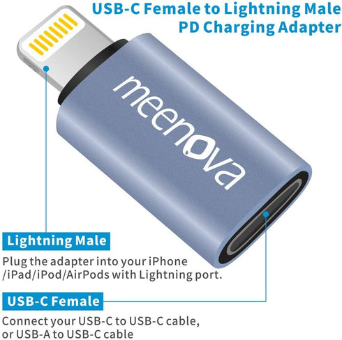 2Pack 30W USB C to Lightning Adapter Type C to Lighting Converter, Type C to iPhone Adaptor - Compatible with iPhone 14 13 12 Pro Max, with Silico...