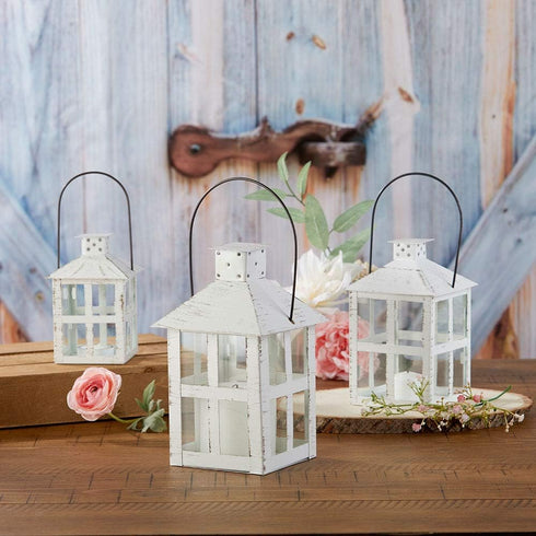 Kate Aspen Rustic Farmhouse Decor White Candle Holder Lantern Decorative (7.5 Inch), Wedding Decoration, Centerpiece Table Decorations, Home Decor...