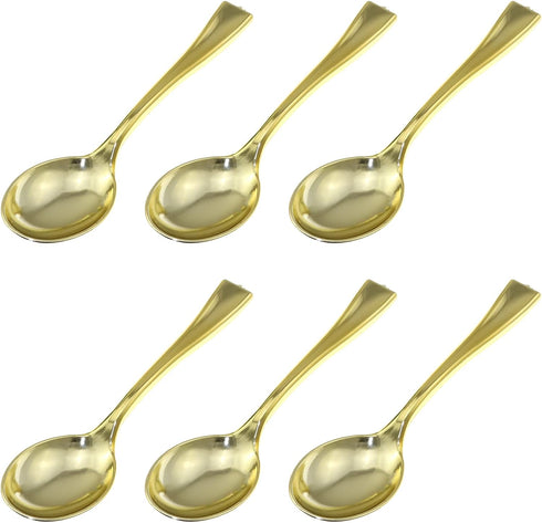 24PCS Plastic Gold Mini Spoons, Disposable Dessert Spoon, Tasting Spoons, Plastic Cutlery for Desserts, Sampling, Appetizers, Catering, Parties, D...