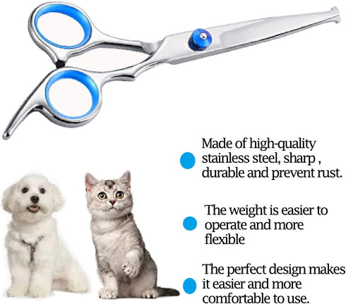 Dog Grooming Scissors,Pet Hair Scissors with Safety Round Tips Heavy Duty Titanium Stainless Steel Professional Dogs Cats Pets Grooming Shears...