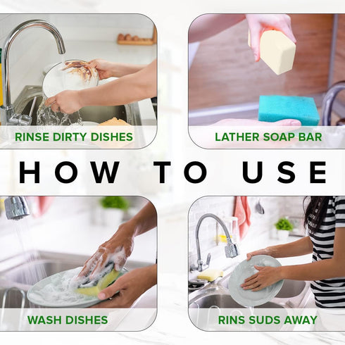 Natural Non-Toxic Dish Washing Block Soap - Dyes And Fragrance Free - Vegan Cruelty-Free Eco-Friendly And Zero Waste Dishwashing Handmade Solid Ba...