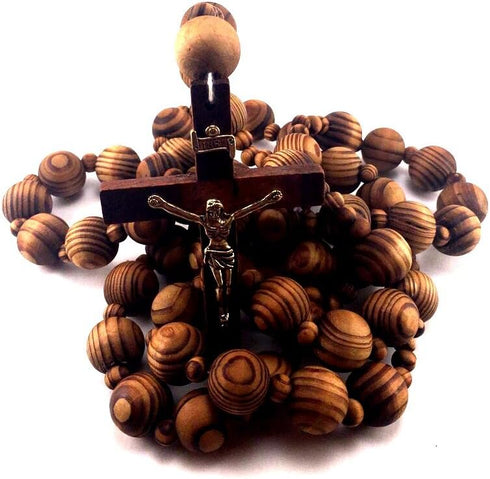 Giant Big Beads Rosario Natural Wood Chain Jesus Cross Xl Large 40" Wall Rosary...