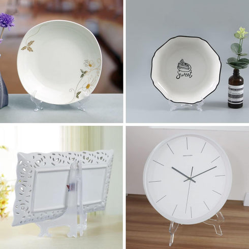 BetterJonny 12 Pack Clear Plastic Easels or Stand, 3 Size Decorative Plates Stand Clear Display Holders for Displaying Pictures, Photo Frames, Gre...