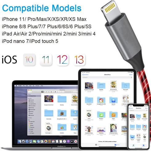 LED iPhone Light up Charger Cable, | Apple MFi Certified | USB A to Lightning Fast Charging Cord Compatible with iPhone 13 Pro Max 12 Mini 11 X XS...