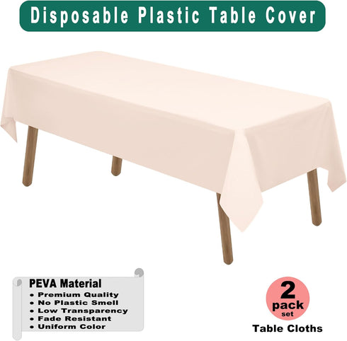 PARTY ULYJA Blush Pink Plastic Tablecloths 2 Pack 54 x 108 Inch Rectangular PEVA Vinyl Table Covers for Picnic Birthday Wedding Parties...