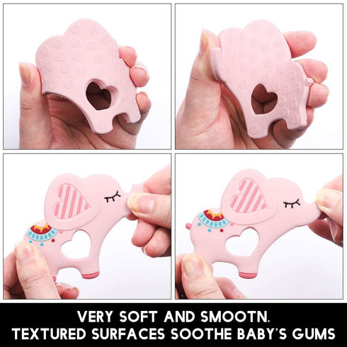 Soft Pink Elephant Teether Toy for Babies 0-6/6-12 Months Silicone Chew Teething Toy,2pcs Baby Pacifier for Gift...