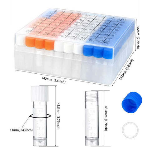 100PCS 2ml Plastic Small Vials with Screw Caps Sample Tubes Cryotubes,PP Material, Free from DNase, RNase, Human DNA...