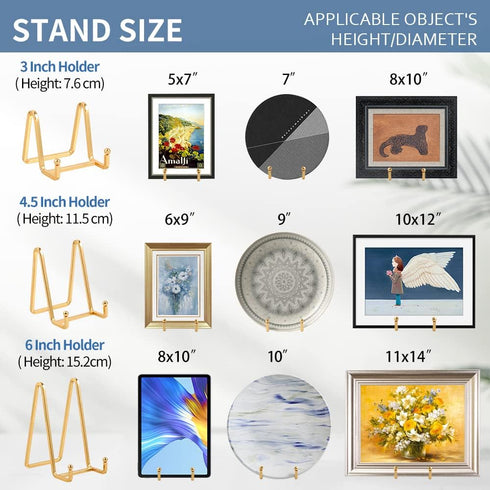 Plate Holder Easel Display Stand - 3 inch Metal Plate Stands for Display - Tabletop Picture Stand - Gold Iron Easels for Display Pictures | Photo ...