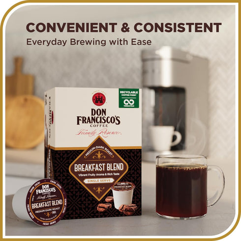 Don Francisco's Breakfast Blend Coffee - 12 K-Cup Compatible Single-Serve Pods - 100% Arabica - Fruity Aroma, Rich Flavor - Recyclable through Ter...