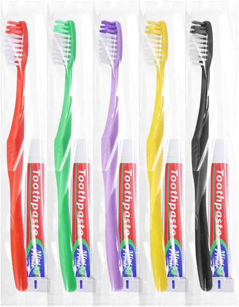 20 pcs Disposable Toothbrushes with Toothpaste,Single Use Toothbrush with 10g Toothpaste Individually Wrapped Disposable Travel Toothbrush Kit Bul...