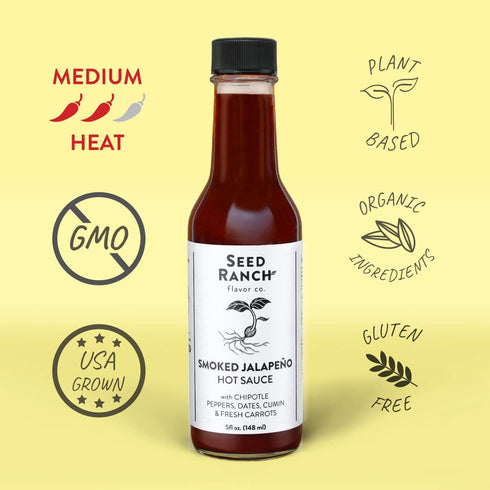 Seed Ranch Gourmet Smoked Jalapeno Hot Sauce, 5 Fl Oz - Medium Heat - Chipotle Pepper, Dates, Cumin & Carrots - Vegan, Non-GMO - Tacos, Burritos, ...