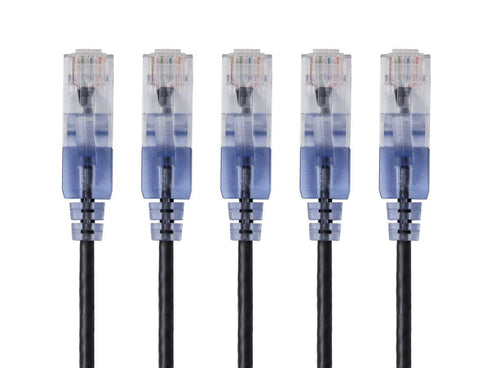Monoprice Cat6A Ethernet Patch Cable - Snagless RJ45, 550Mhz, 10G, UTP, Pure Bare Copper Wire, 30AWG, 5-Pack, 3 Feet, Black - SlimRun Series...