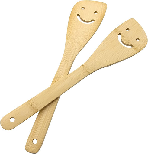 2 Pack Bamboo Smiley Face Kitchenware Cooking Utensil Set Stir-fry spatula, Eco-friendly Kitchen Tools (Various kinds)...