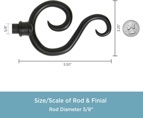 Kenney KN65275 Large Plastic Scroll End Standard Decorative Window Curtain Rod, 86-120" Adjustable Length, Black Finish, 5/8" Diameter Steel Tube...